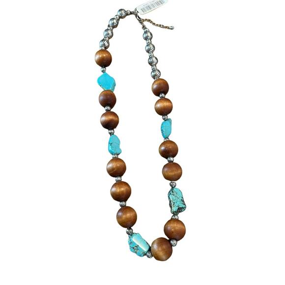 Natasha Couture | Jewelry | Vtg Designer Signed Natasha Faux  Natasha Wood Faux Turquoise Silver Tone Statement Necklace